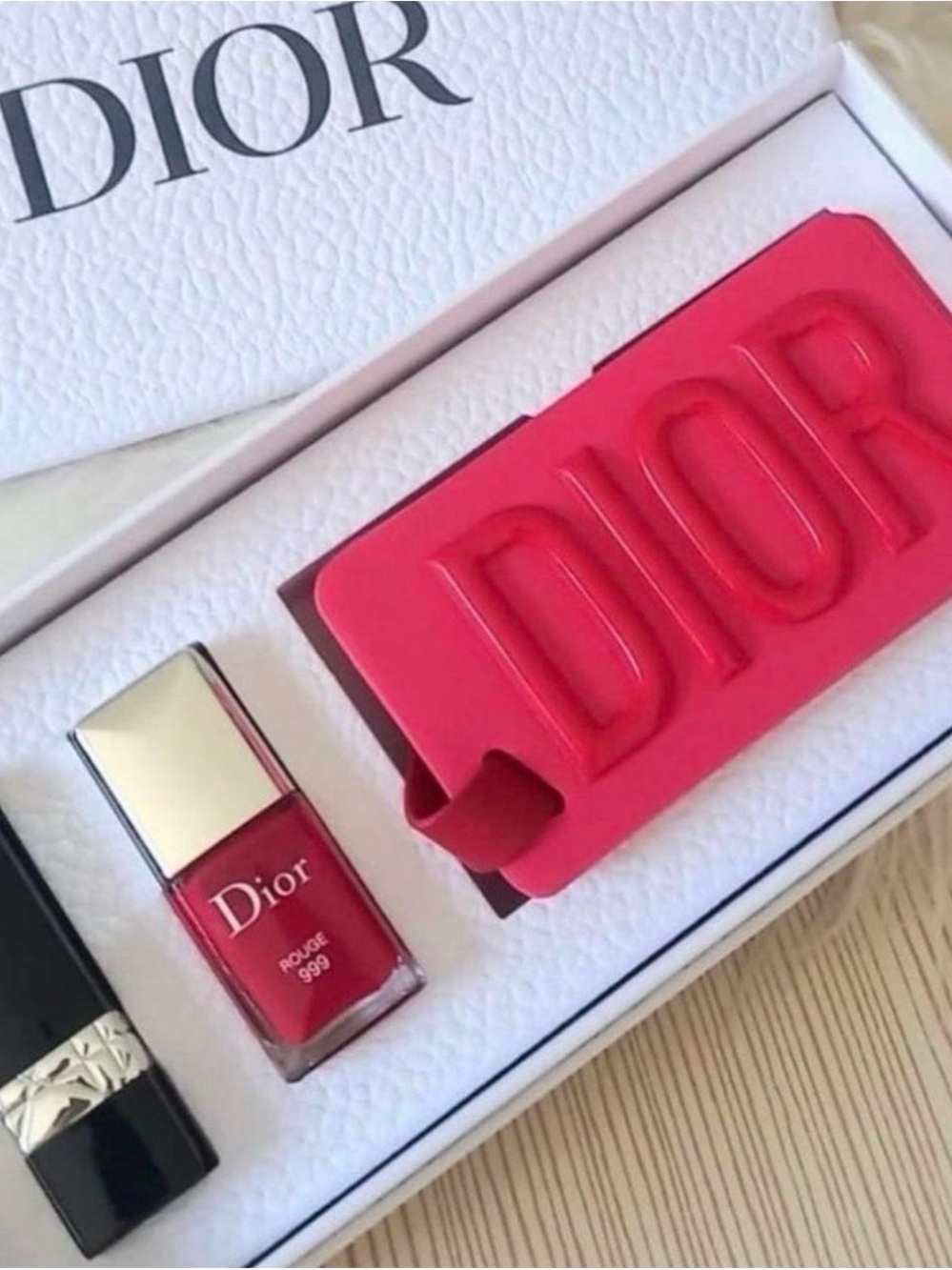 Dior - 3-Pc. Travel Set | Luggage Tag - 999 Red Satin Lipstick & Polish - NIB